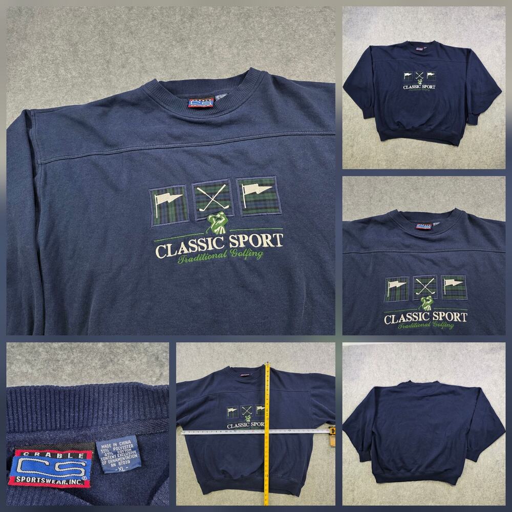 VTG 90s Crable Sportswear Sweatshirt Crewneck Mens XL Blue Sport Golf‎ Pullover